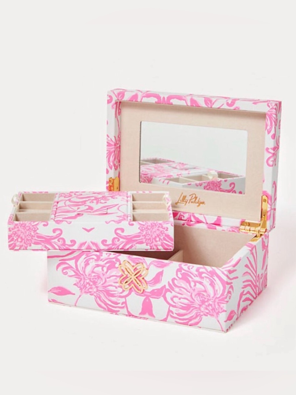 Lily Pulitzer Pink Floral Jewelry Box with Gold Accent